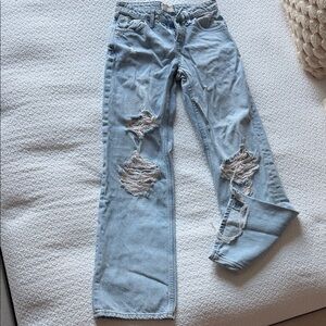 Free People Light Blue Distressed Straight Leg Jeans
